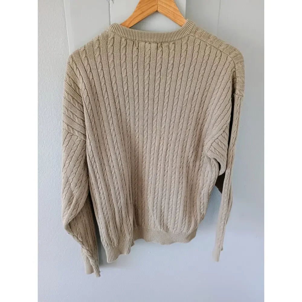 Vtg Shenandoah cotton cable knit crewneck sweater tan Brown M old money